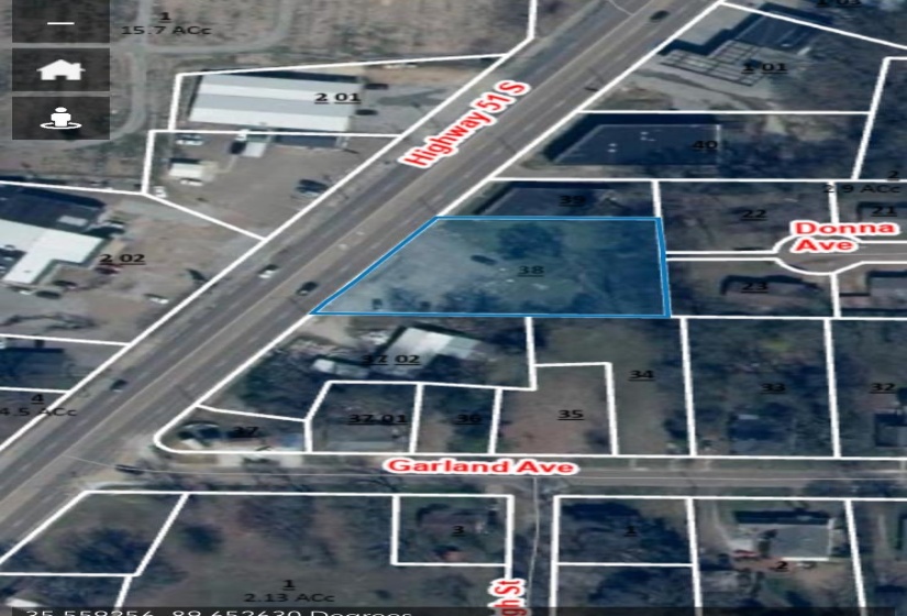 Aerial view of property's location featuring property parcel outlined
