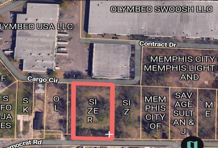 Aerial map of property and surrounding area with property boundaries highlighted