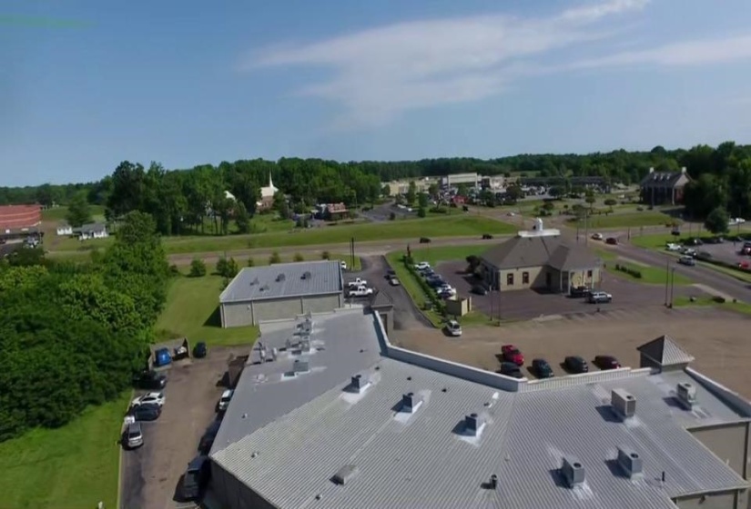 Aerial view of a tree filled landscape