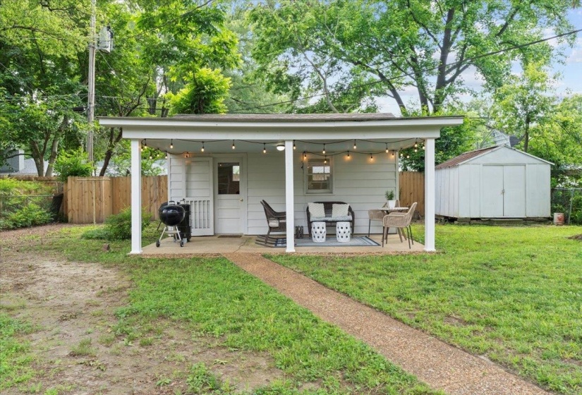 View of shed featuring an outdoor living space