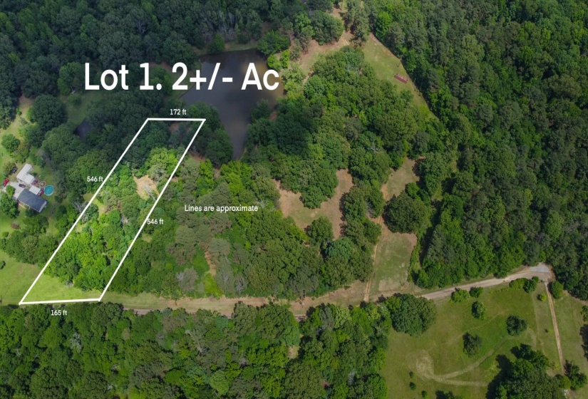 Aerial map of property and surrounding area with property parcel outlined