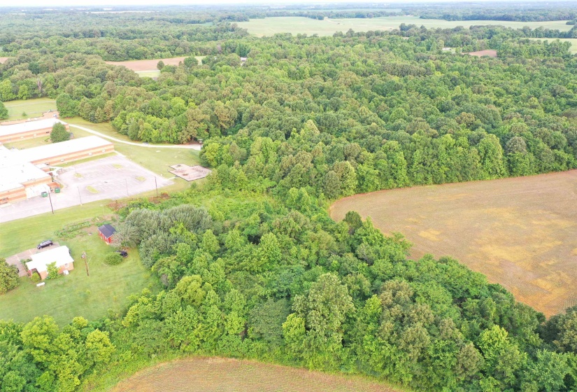Aerial overview of property's location with a forest