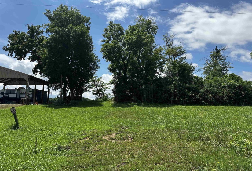 View of green lawn featuring a carport