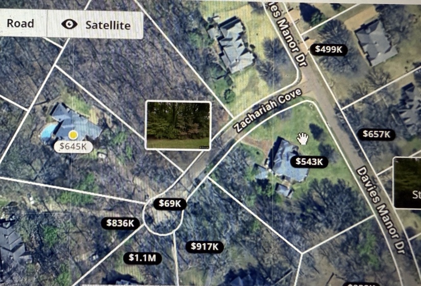 Aerial map of property and surrounding area with property parcel outlined