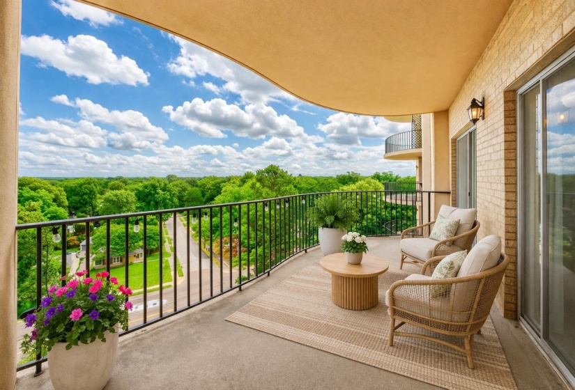 Start your mornings with breathtaking sunrises from two oversized balconies that face east, offering one of the most stunning views in Memphis. With 3 balconies in total, there’s no shortage of space to relax. Photo is virtually staged.