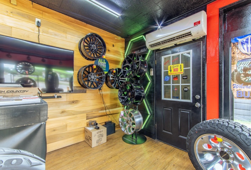 Interior space with a wall mounted air conditioner