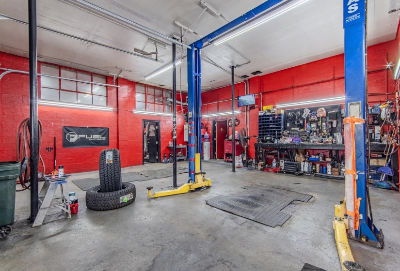Garage featuring a workshop area