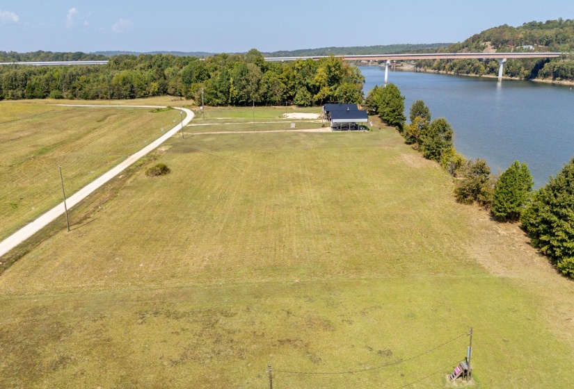 Aerial view of a notable bridge and a nearby body of water