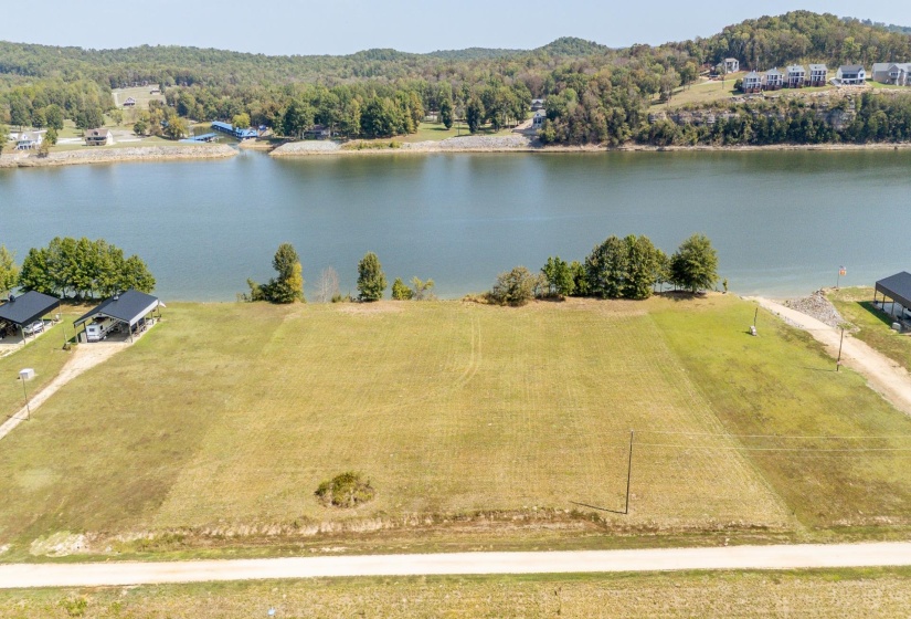 Aerial view of a nearby body of water
