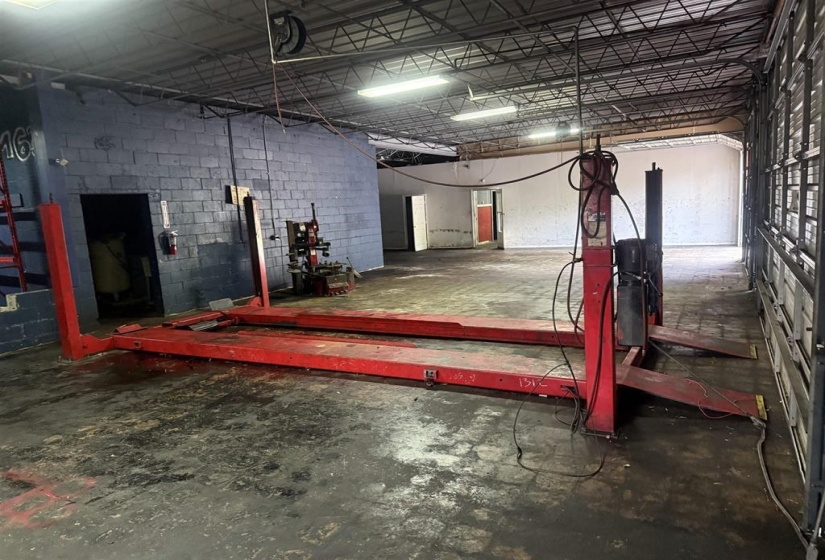 Garage with concrete block wall