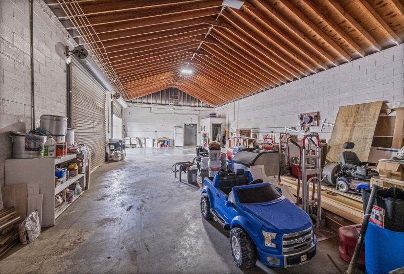 Garage with concrete block wall