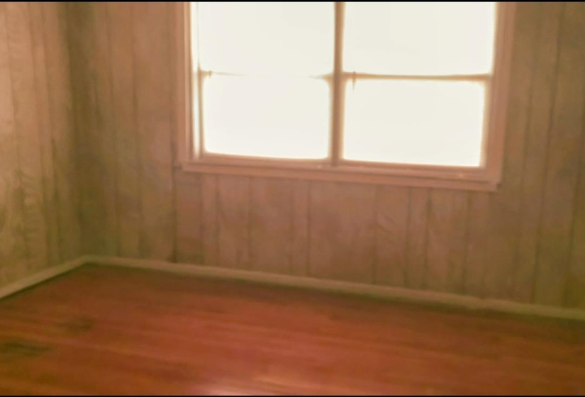 Spare room featuring healthy amount of natural light, wood walls, and wood finished floors