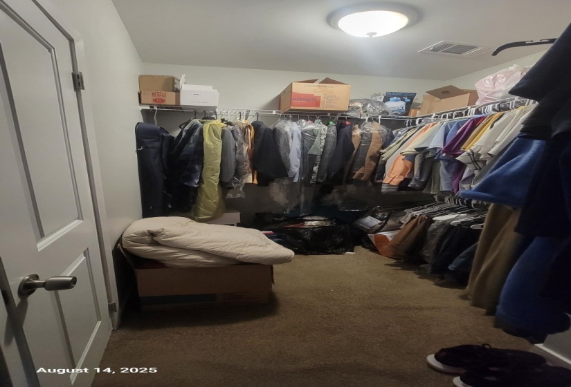 Spacious closet featuring dark carpet