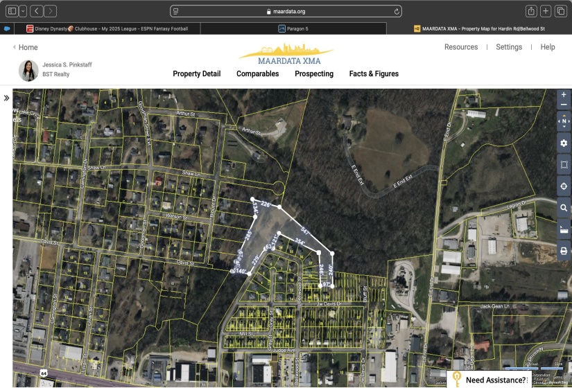Aerial view of property's location featuring property boundaries highlighted