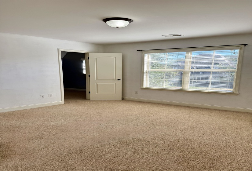 Unfurnished room with light carpet and baseboards