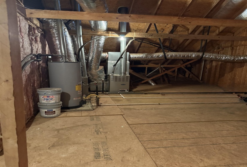 Attic featuring gas water heater