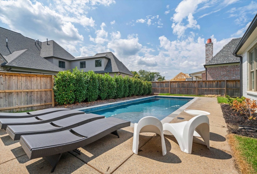 View of swimming pool with a fenced backyard and a patio area