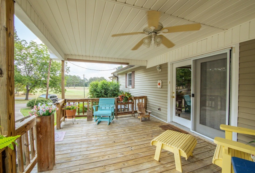 Wooden deck with ceiling fan