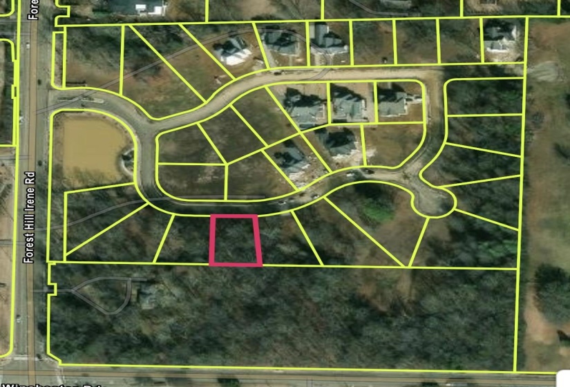 Aerial map of property and surrounding area with property parcel outlined