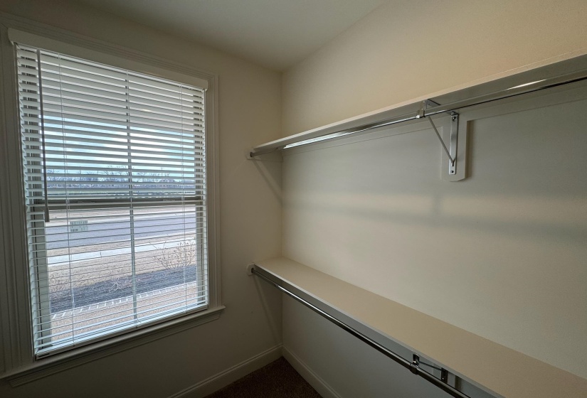 Walk in closet with dark carpet