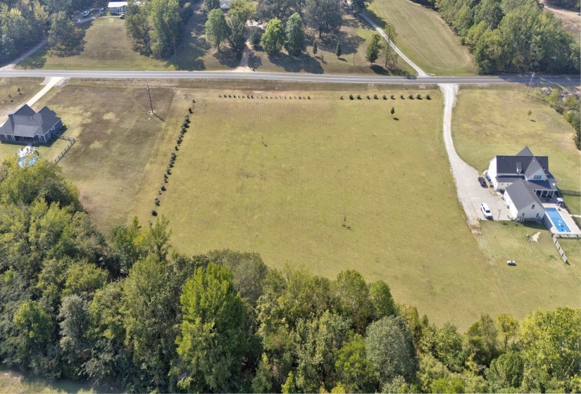 Aerial overview of property's location featuring rural landscape