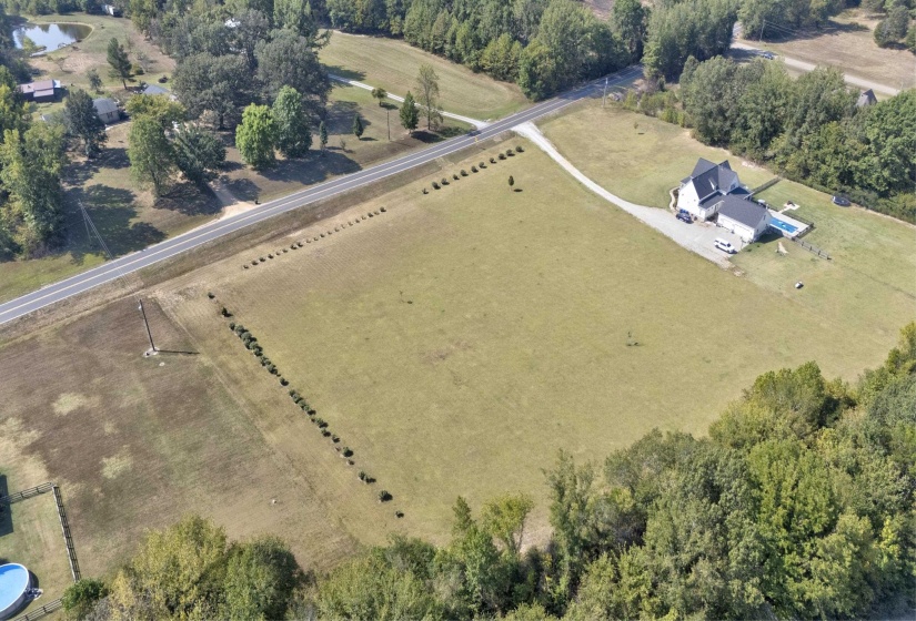 Aerial overview of property's location featuring rural landscape