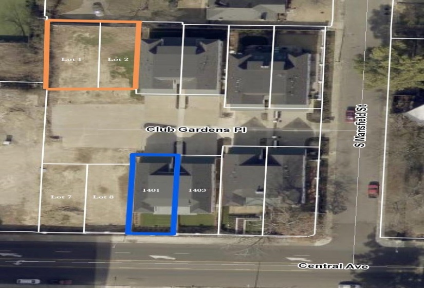 Aerial map of property and surrounding area with property parcel outlined