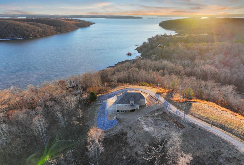 Aerial view at dusk with a water view