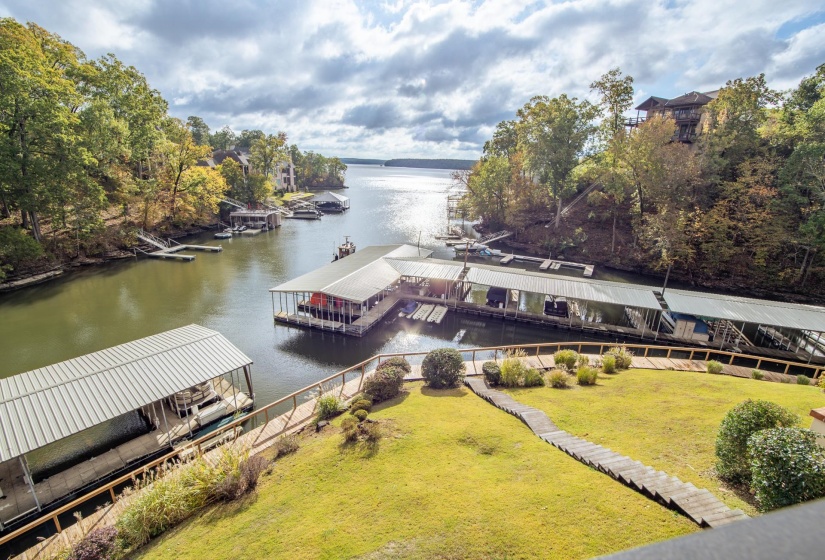 Aerial view of a nearby body of water