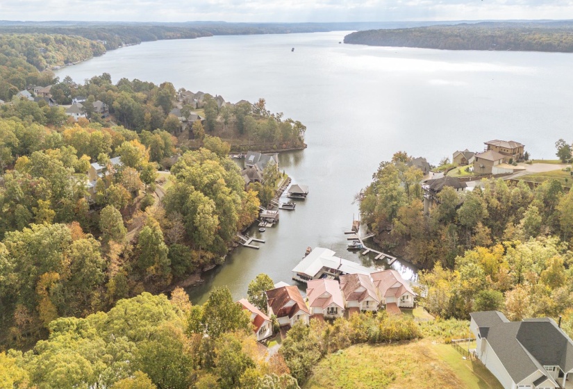 Aerial view of a nearby body of water