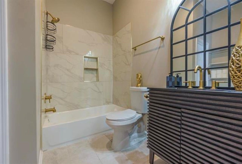 Full bathroom with vanity and shower / bathtub combination