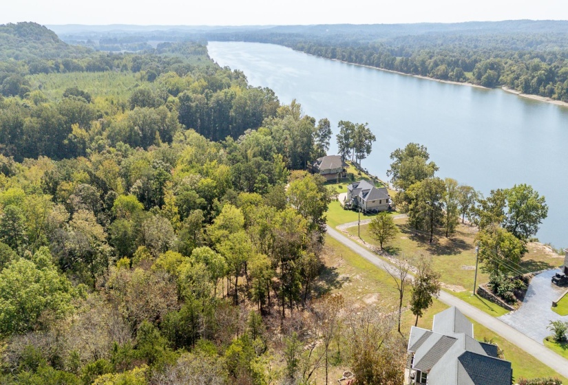 Aerial view of a nearby body of water