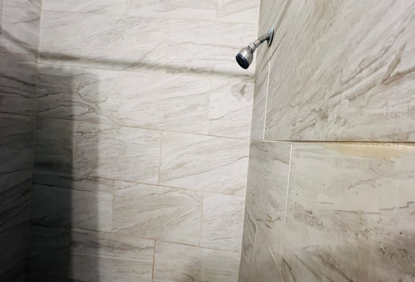 Bathroom view of a marble finish shower