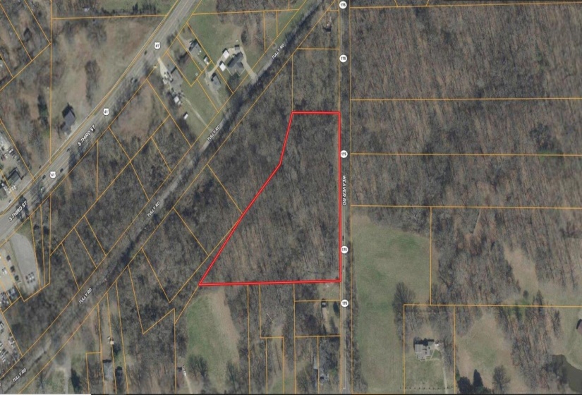 Aerial view of property's location with property boundaries highlighted