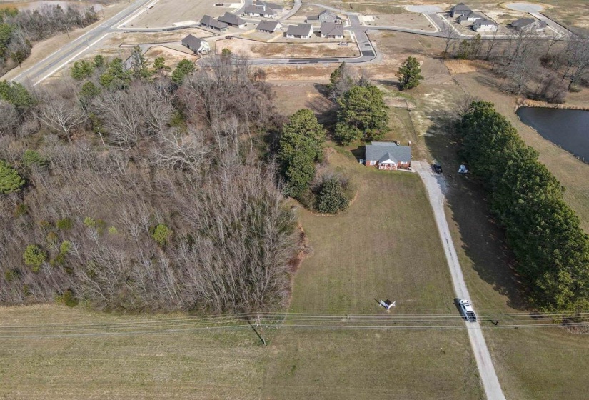 Aerial overview of property's location with rural landscape