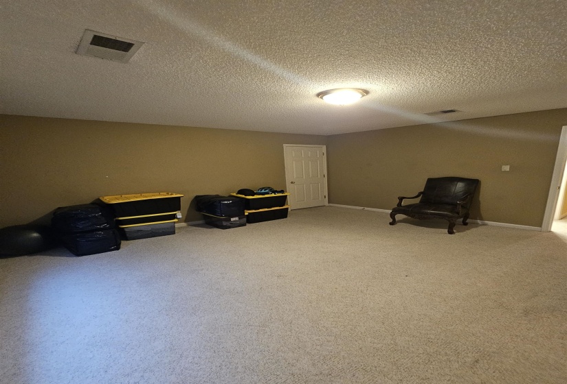 2nd bedroom  featuring carpet flooring and a textured ceiling with walk in closet