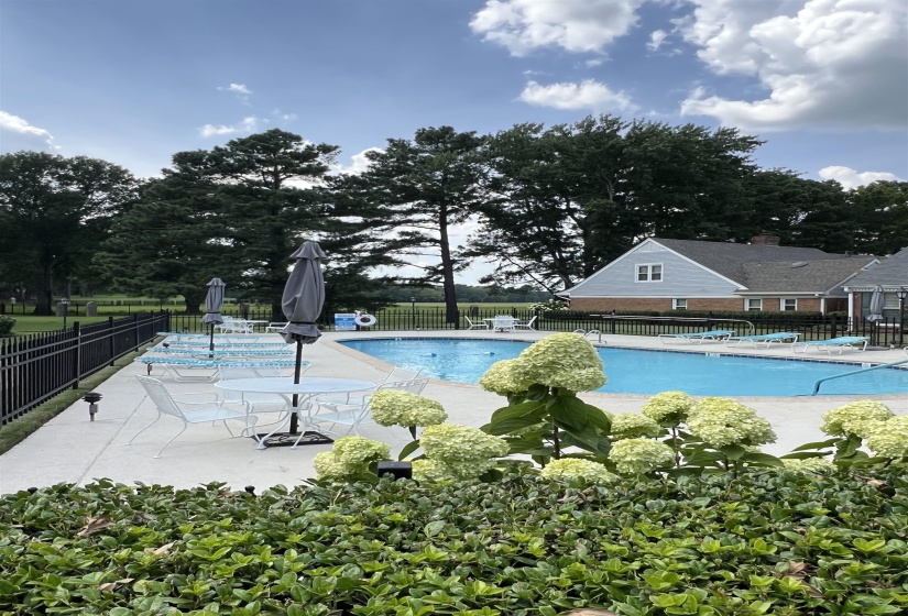 Community pool with a patio area