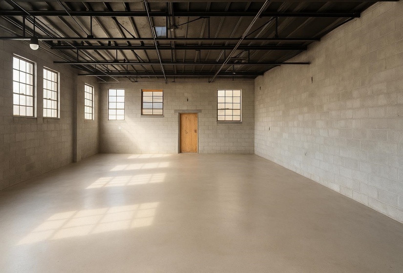 Garage with concrete block wall