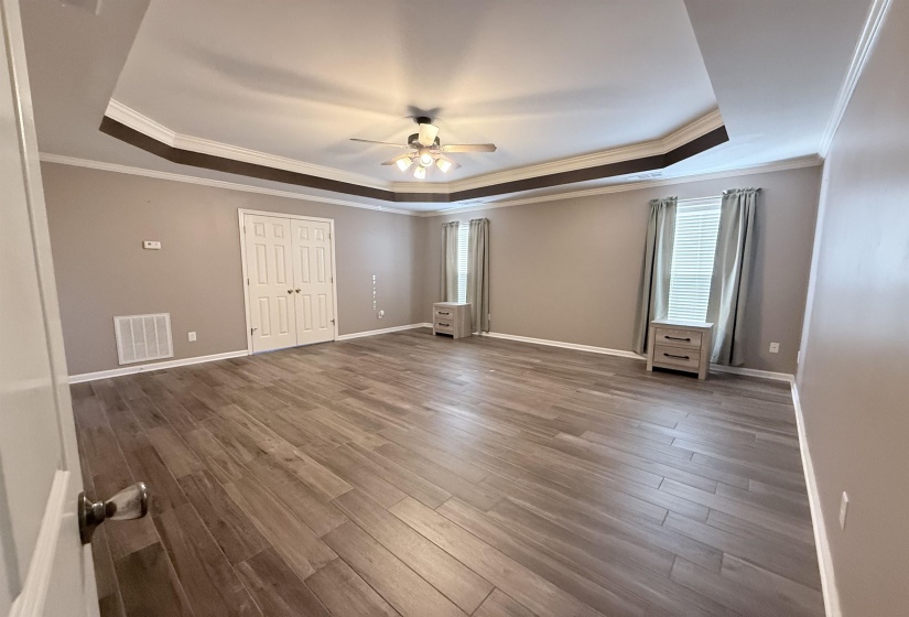 Primary bedroom, main floor, expansive bath and double closets