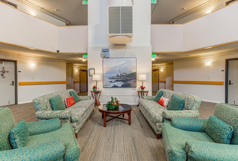 Community lobby with a high ceiling