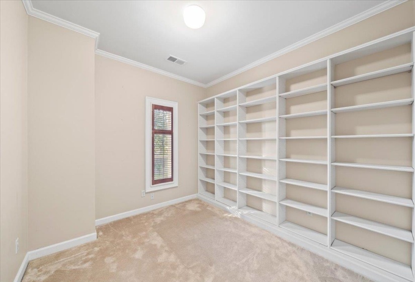 Unfurnished room with light carpet and ornamental molding