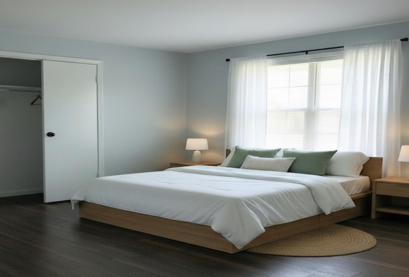 What the bedroom could look like with furniture/curtains and more