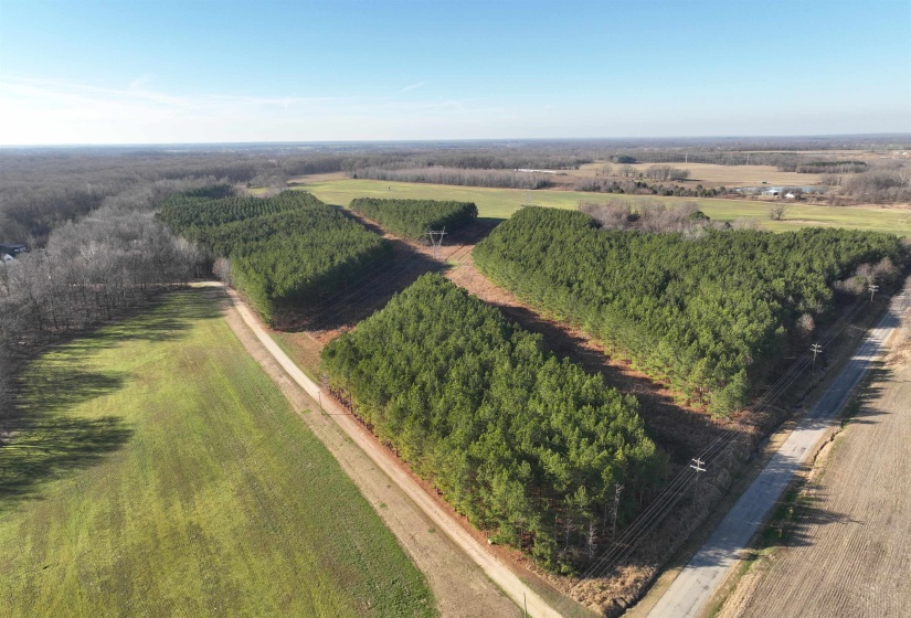 Aerial view of sparsely populated area with abundant farmland