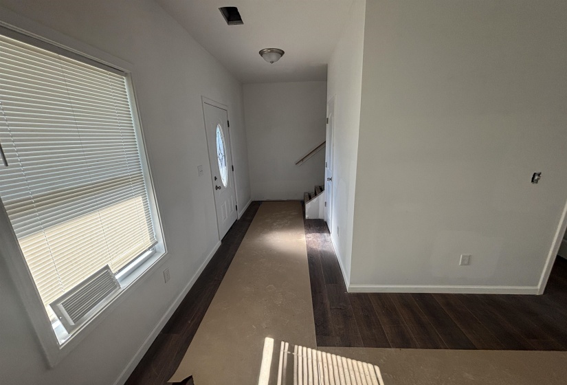 Entryway featuring plenty of natural light and dark hardwood / wood-style flooring