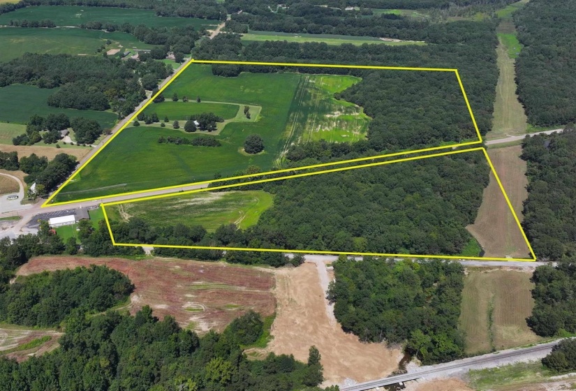 Overview of rural landscape with property boundaries highlighted