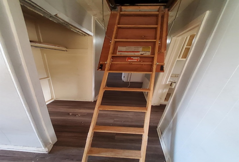 Stairway featuring wood finished floors