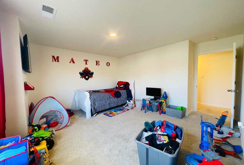 Bedroom with carpet flooring and recessed lighting