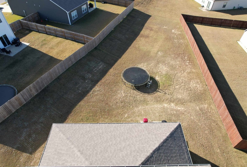 Exterior view of a fenced backyard