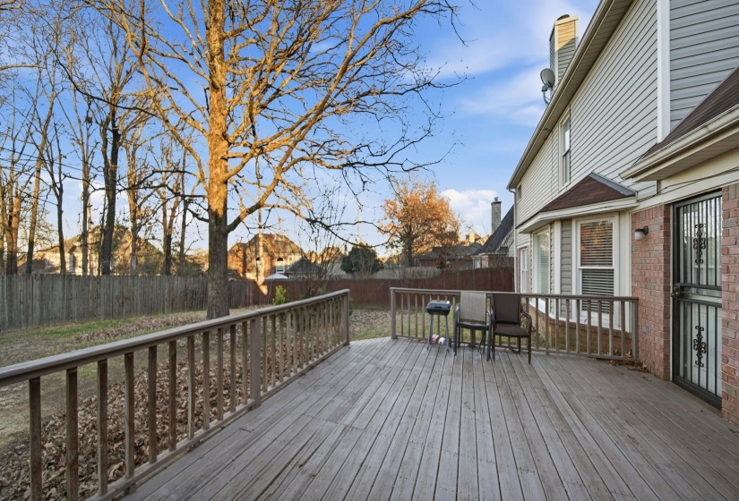 Wooden deck featuring a fenced backyard
