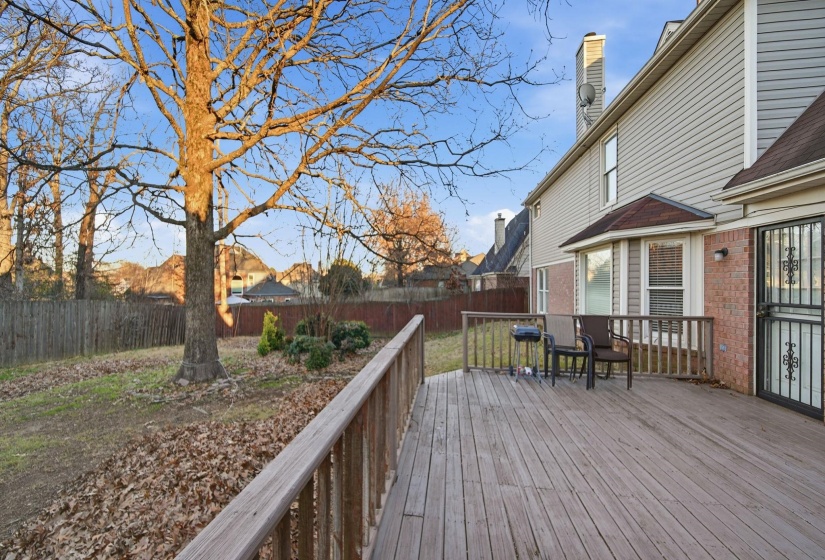Deck with a fenced backyard